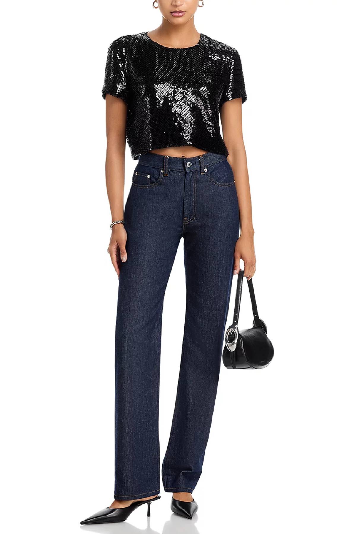 Frame The Sequin Flutter Top - Black
