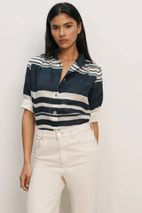 Veronica Beard Hollandale Button-Down Shirt - Navy/ Dove White