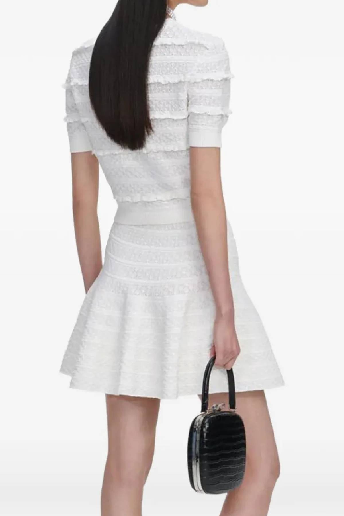 Self-Portrait White Pointelle Knit Mini Skirt - White