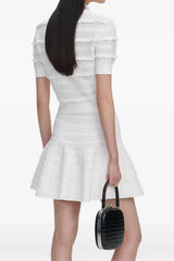 Self-Portrait White Pointelle Knit Mini Skirt - White