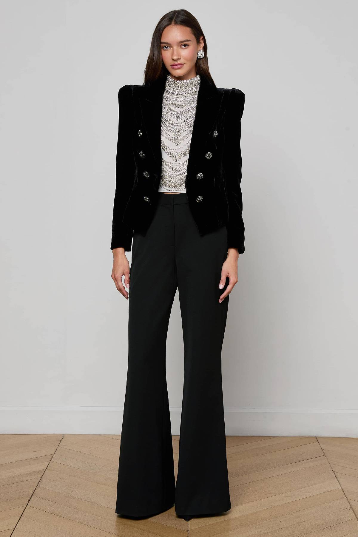 L'AGENCE Bethany Velvet Blazer - Black
