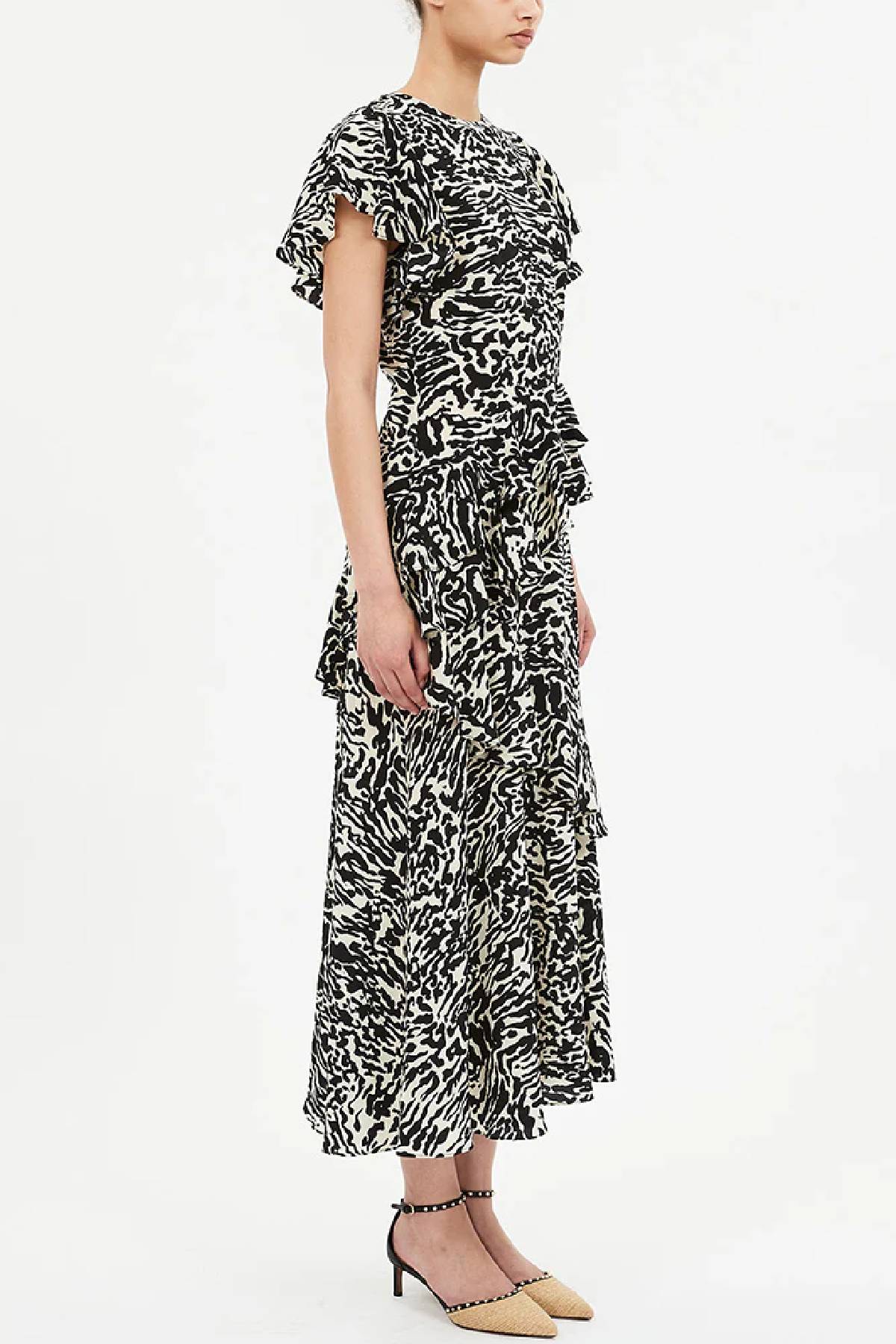 Ulla Johnson Amaia Cascading Ruffle Midi Dress - Spotted Jasper