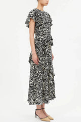 Ulla Johnson Amaia Cascading Ruffle Midi Dress - Spotted Jasper