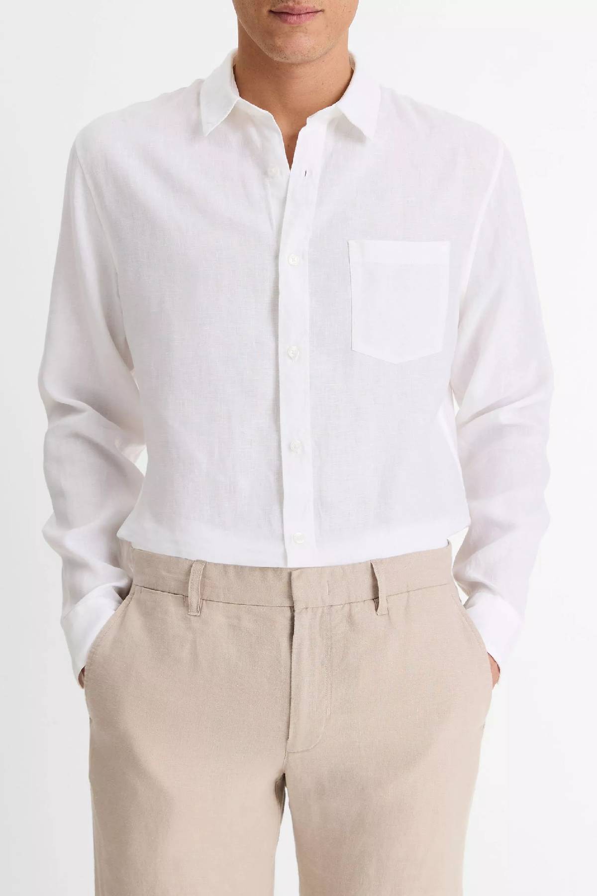 Vince Men's Linen Long Sleeve Shirt - Optic White