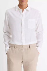 Vince Men's Linen Long Sleeve Shirt - Optic White