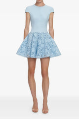 Self-Portrait Blue Crepe Lace Mini Dress - Blue