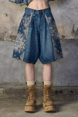 R13 Jesse Denim Short - Crushed Blue Bandana