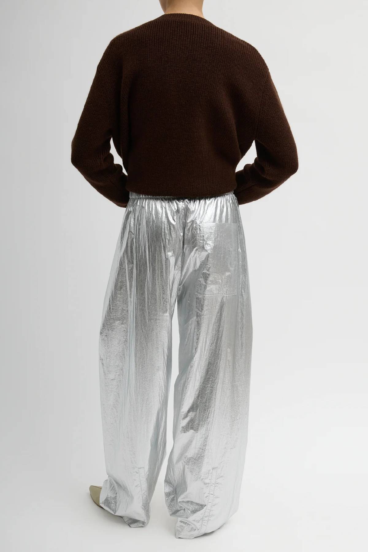 Tibi Silver Metallic Nylon Winslow Pant - Silver
