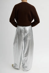 Tibi Silver Metallic Nylon Winslow Pant - Silver