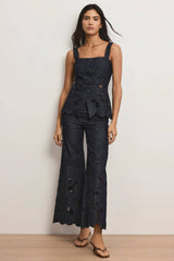 Veronica Beard Osborne Wide Leg Eyelet Pant - Indigo Rinse