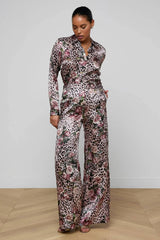 L'AGENCE Pilar Wide Leg Pant - Multi Small Rose Cheetah
