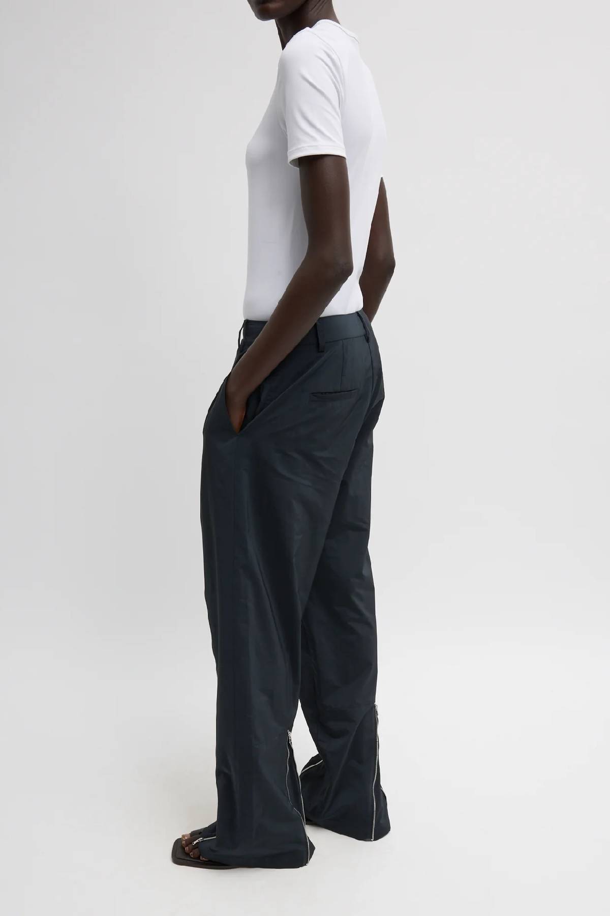 Tibi Nylon Zipper Trouser - Black