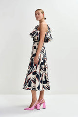 Essentiel Antwerp A-Line Midi Skirt - Black/Brown/Off White