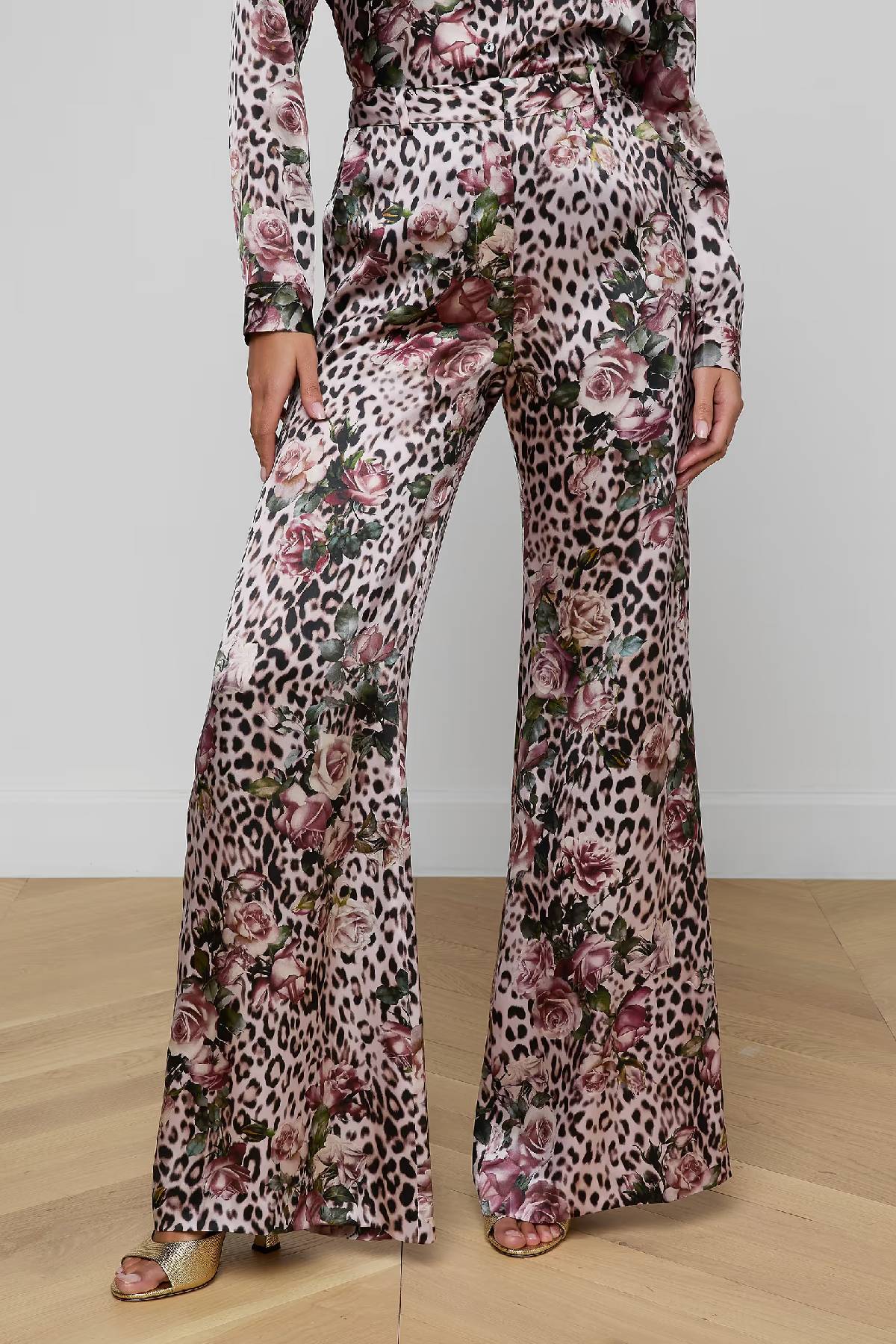 L'AGENCE Pilar Wide Leg Pant - Multi Small Rose Cheetah