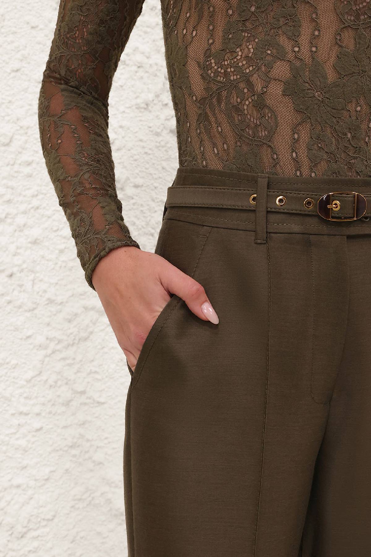 Zimmermann Rebellion Structured Flare Pant - Dark Olive