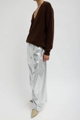 Tibi Silver Metallic Nylon Winslow Pant - Silver