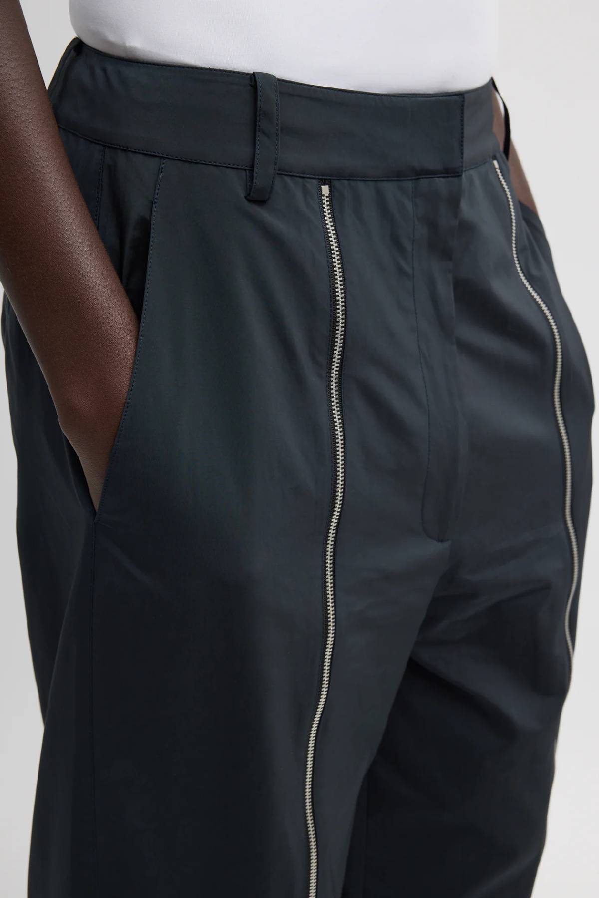 Tibi Nylon Zipper Trouser - Black