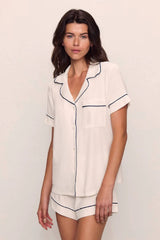 Eberjey Gisele Relaxed Short PJ Set - Pure Ivory/ Navy
