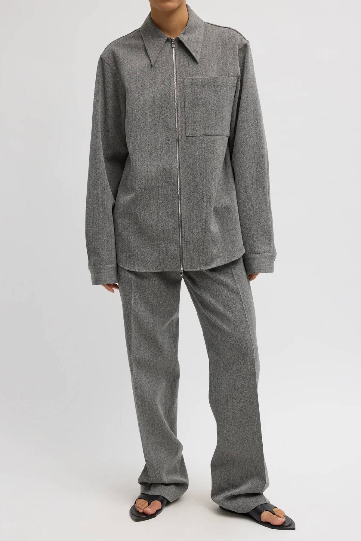 Tibi Structured Wool Zipper Jacket - Grey Multi