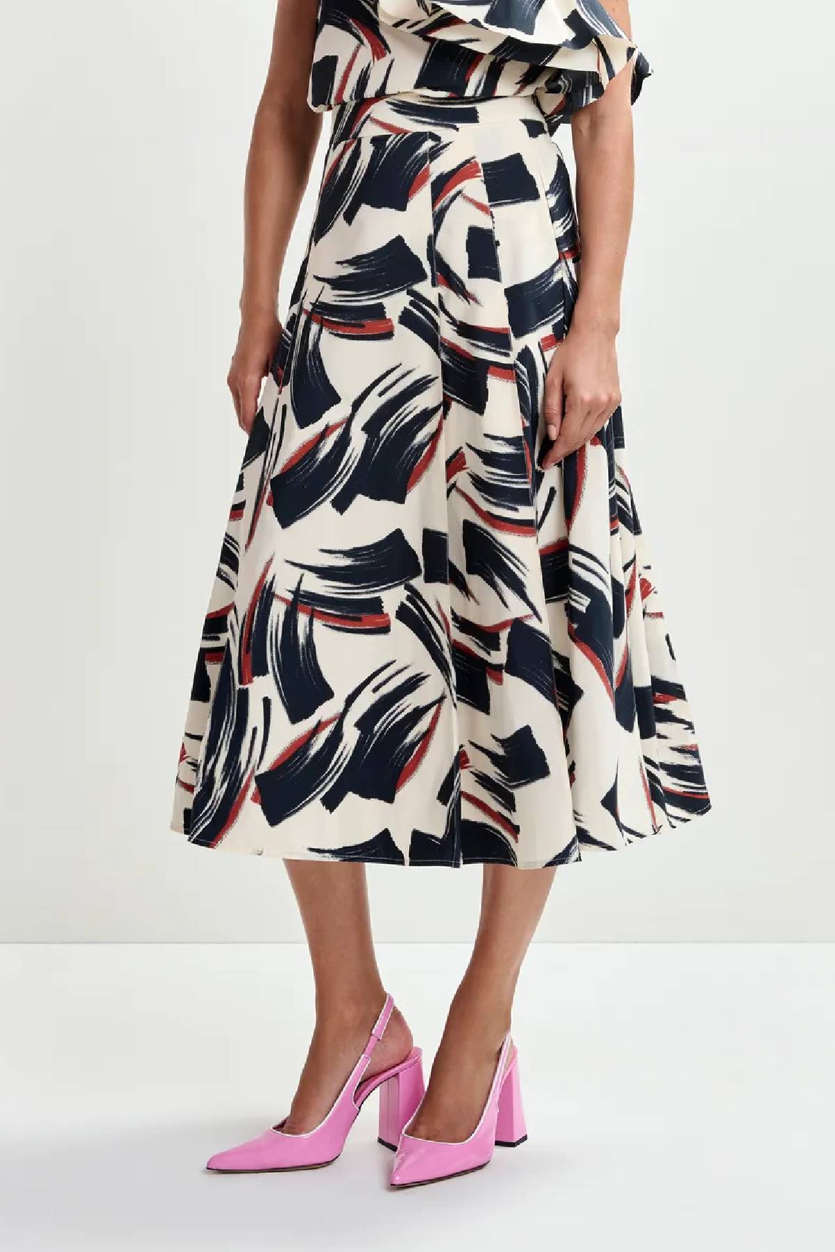 Essentiel Antwerp A-Line Midi Skirt - Black/Brown/Off White