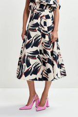 Essentiel Antwerp A-Line Midi Skirt - Black/Brown/Off White