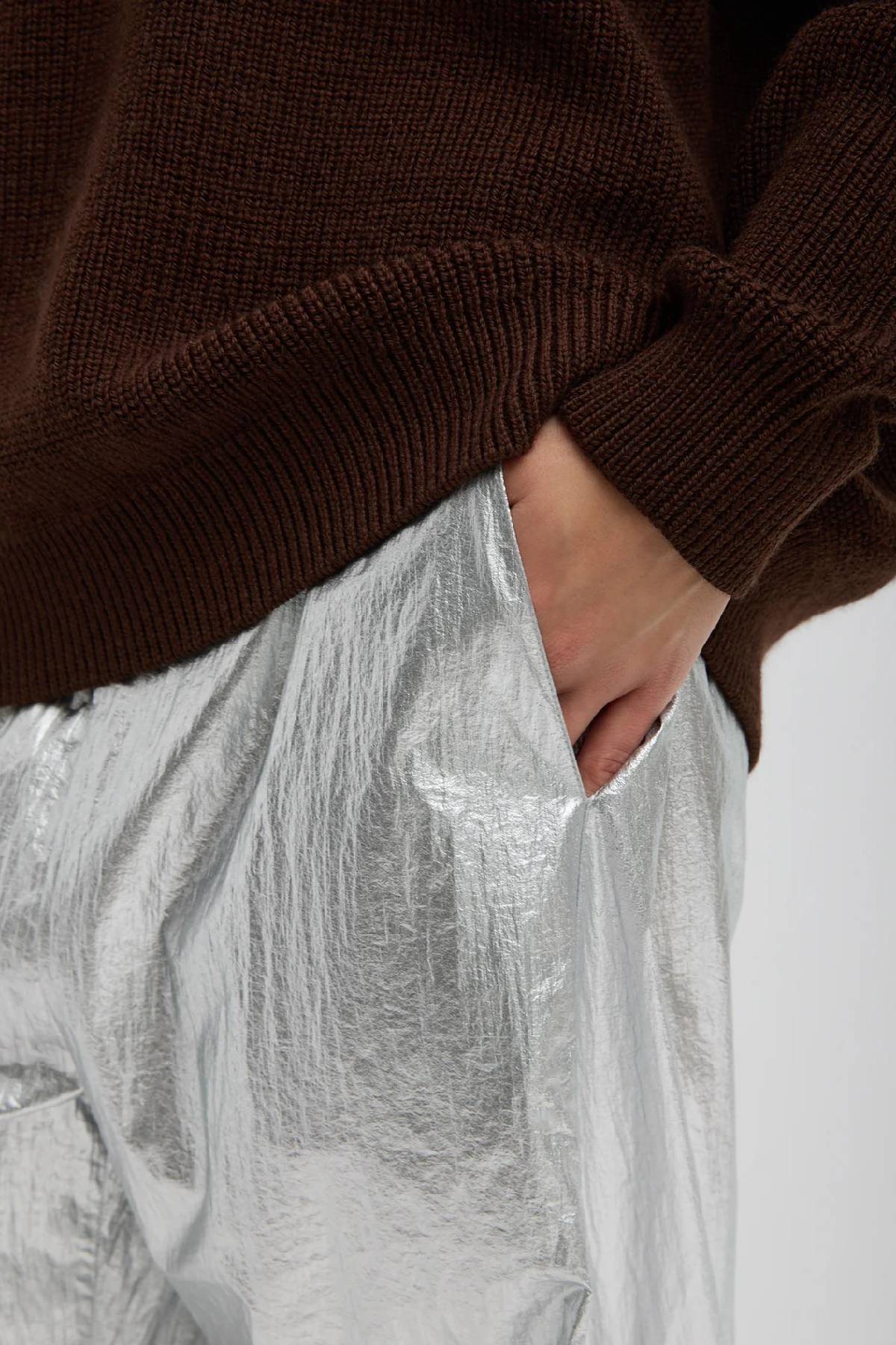 Tibi Silver Metallic Nylon Winslow Pant - Silver