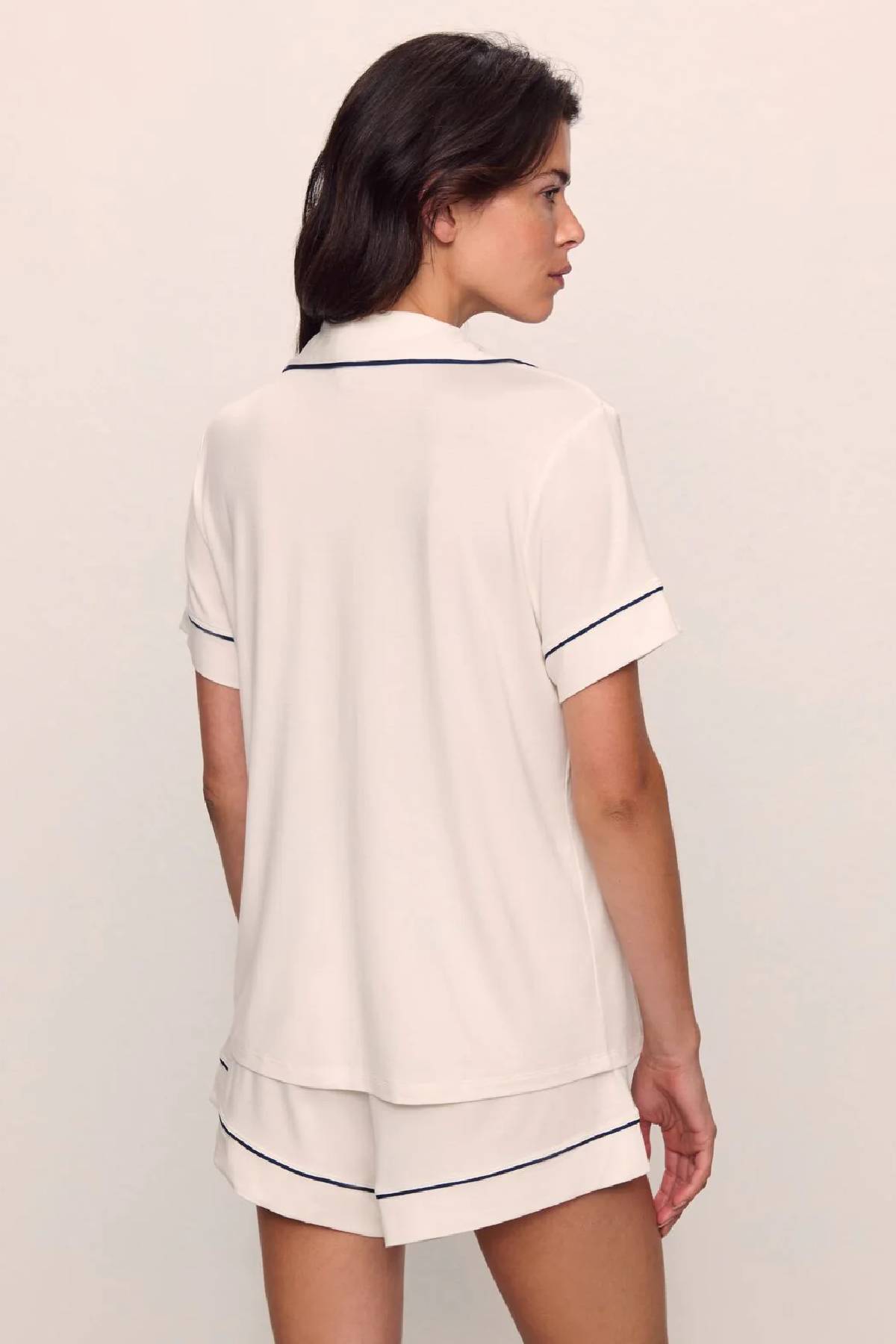 Eberjey Gisele Relaxed Short PJ Set - Pure Ivory/ Navy