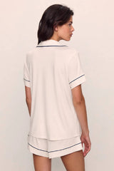 Eberjey Gisele Relaxed Short PJ Set - Pure Ivory/ Navy