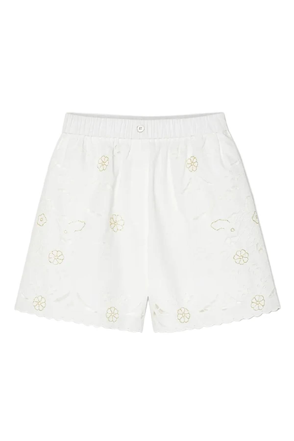 Forte Forte Poplin Shorts With “Lace And Glass” Embroidery - Crystal
