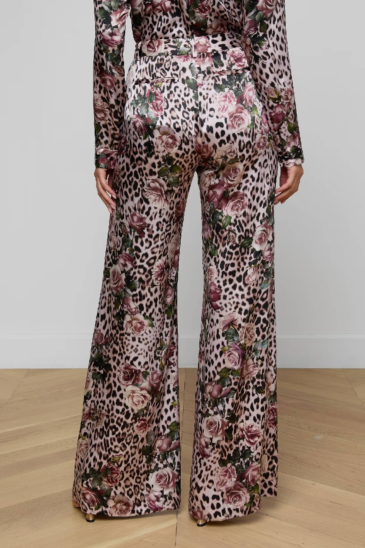 L'AGENCE Pilar Wide Leg Pant - Multi Small Rose Cheetah