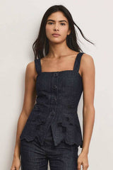 Veronica Beard Mirielle Top - Indigo Rinse