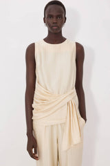 Loulou de Saison Fonda Draped Asymmetric Top - Ecru