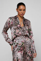 L'AGENCE Tyler Silk Blouse - Multi Small Rose Cheetah