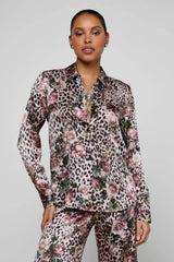 L'AGENCE Tyler Silk Blouse - Multi Small Rose Cheetah