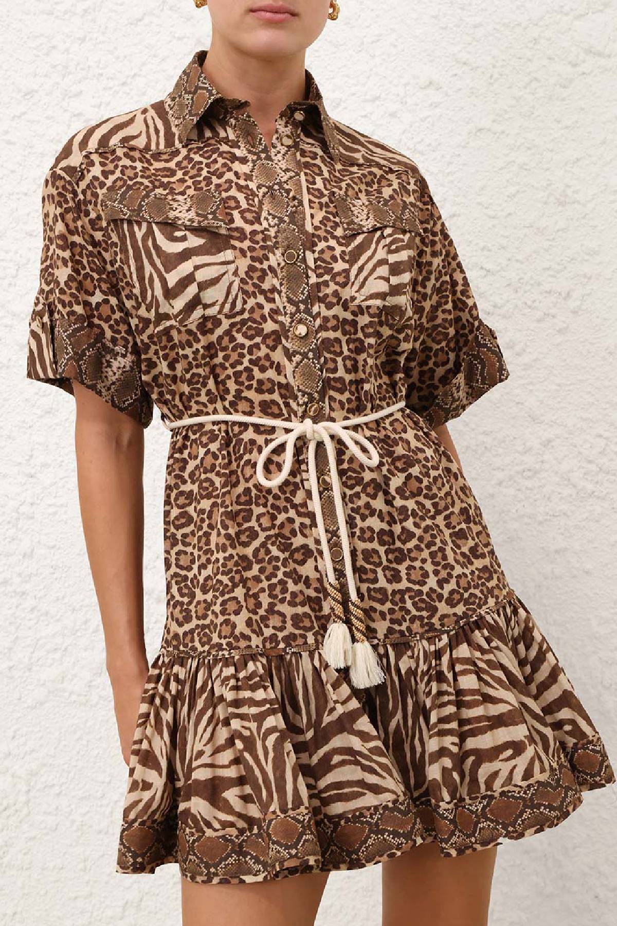 Zimmermann Wanderlust Lantern Mini Dress - Spliced Print