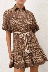 Zimmermann Wanderlust Lantern Mini Dress - Spliced Print