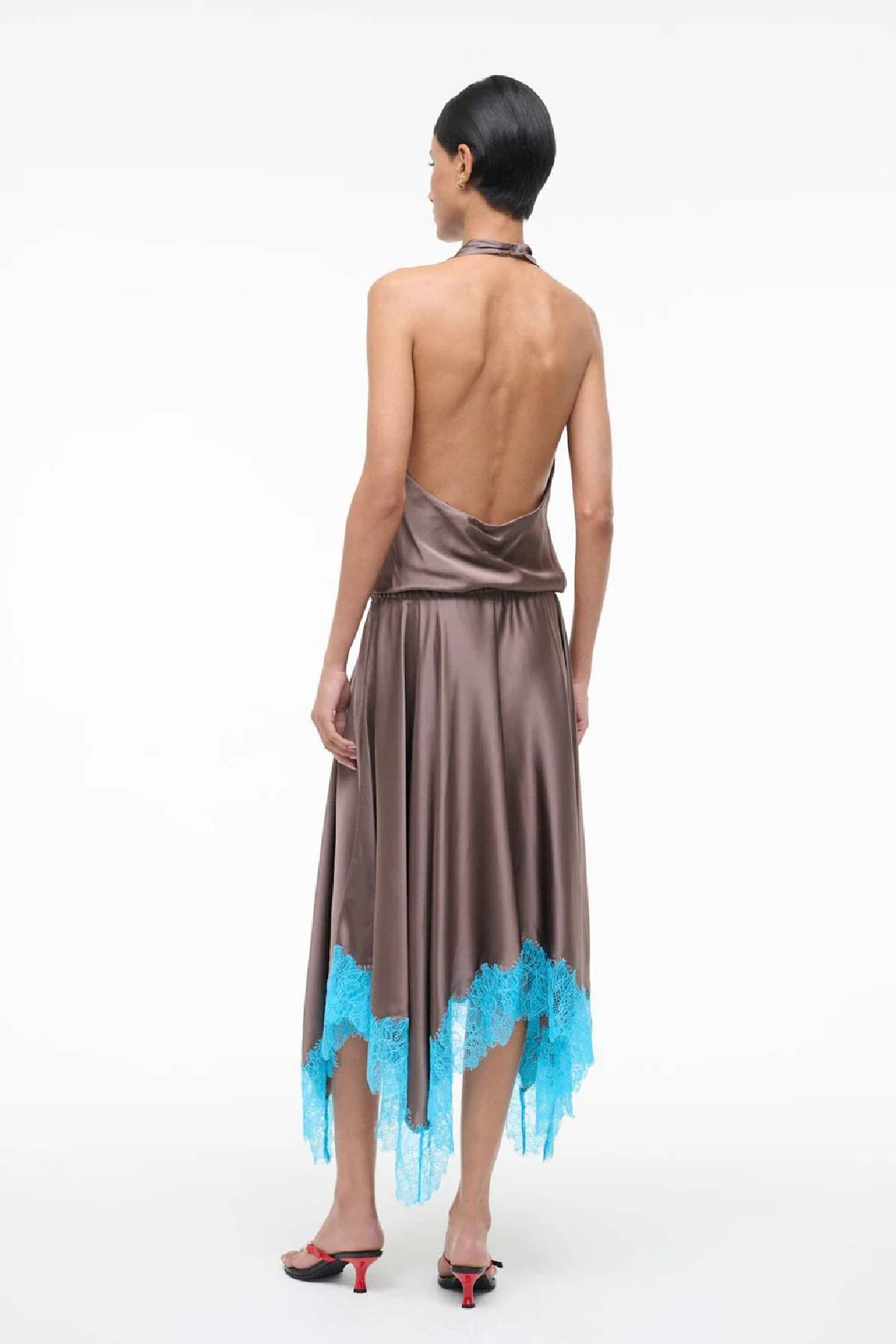 Staud Elira Silk Midi Dress - Mink/ Pool