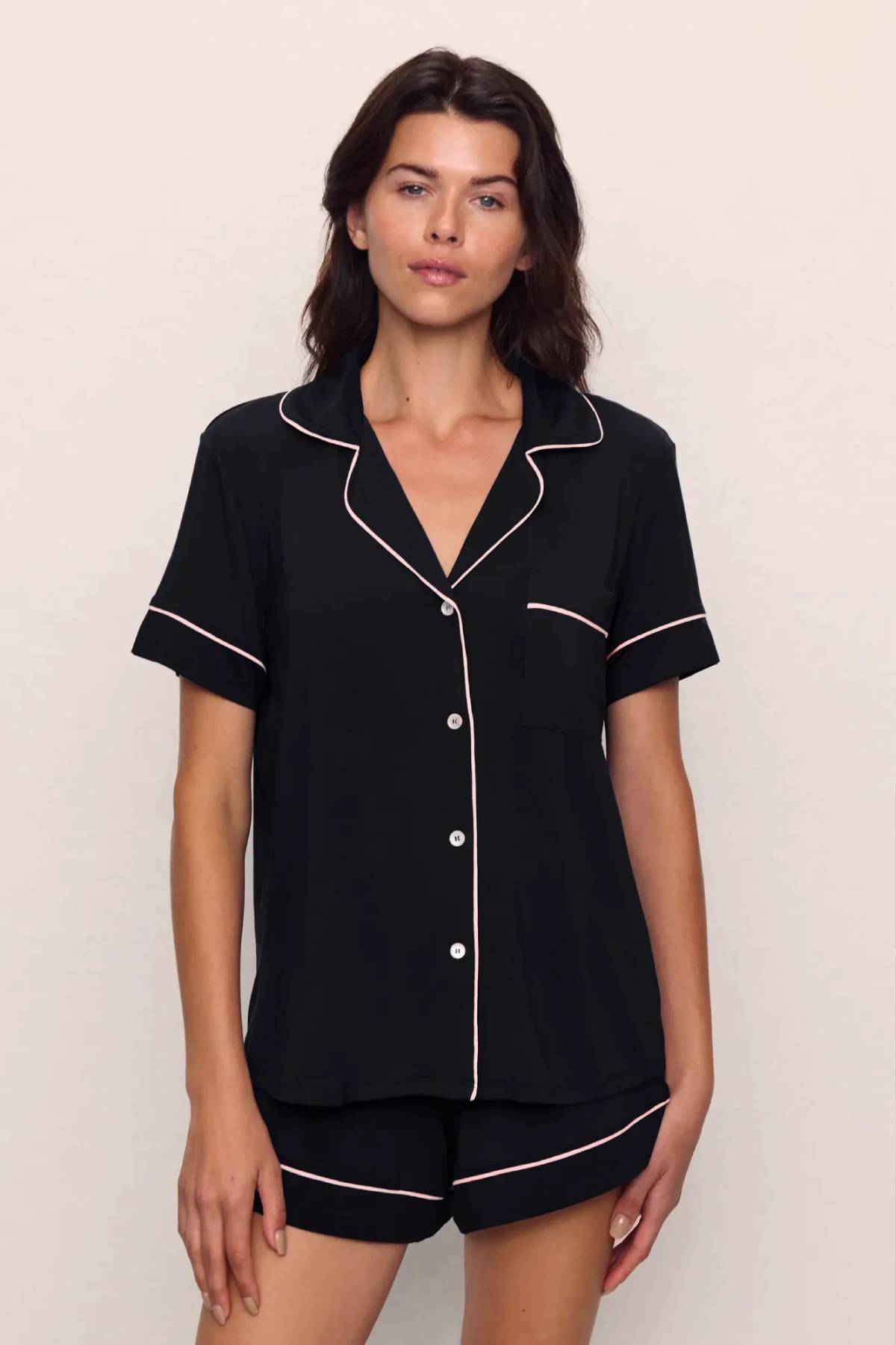 Eberjey Gisele Relaxed Short PJ Set - Black/ Sorbet Pink