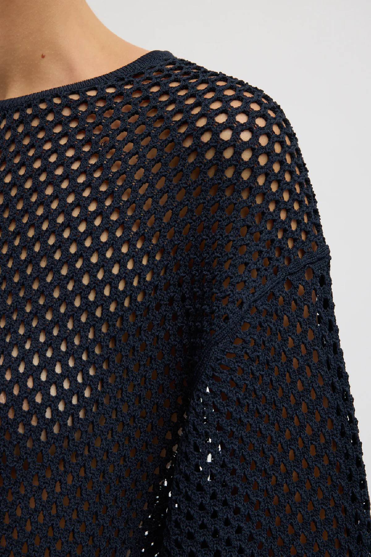 Tibi Crochet Netting Oversized Easy T-Shirt - Navy
