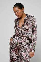 L'AGENCE Tyler Silk Blouse - Multi Small Rose Cheetah