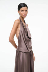 Staud Elira Silk Midi Dress - Mink/ Pool