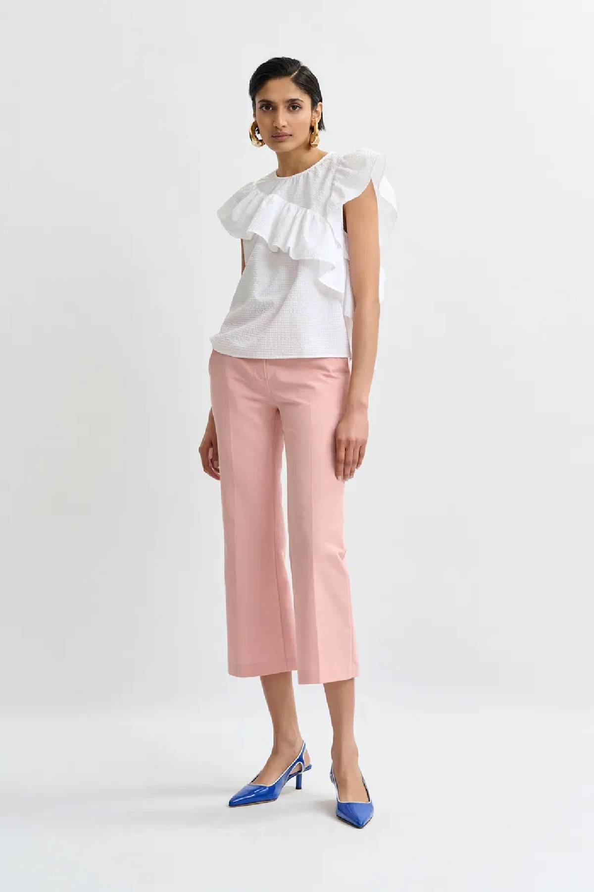 Essentiel Antwerp Asymmetrical Top With Ruffle Details - White