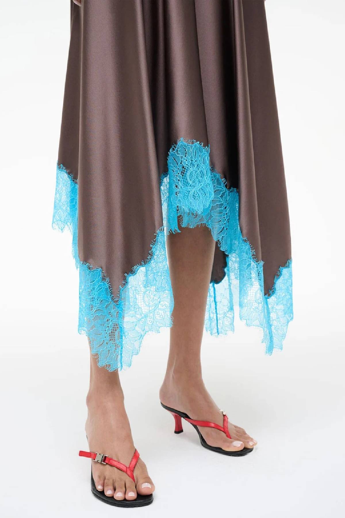 Staud Elira Silk Midi Dress - Mink/ Pool