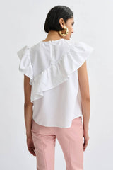 Essentiel Antwerp Asymmetrical Top With Ruffle Details - White