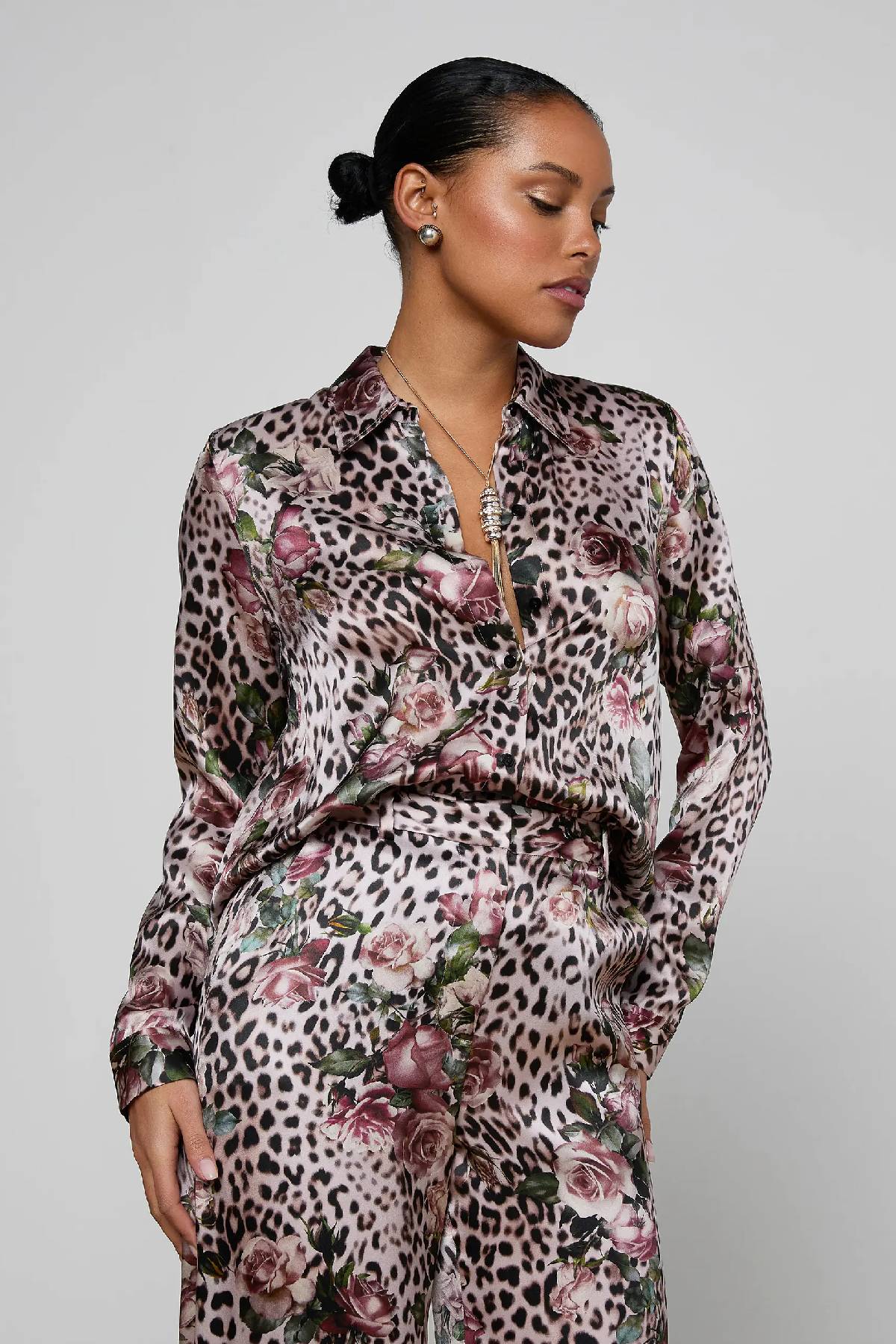 L'AGENCE Tyler Silk Blouse - Multi Small Rose Cheetah