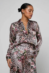 L'AGENCE Tyler Silk Blouse - Multi Small Rose Cheetah
