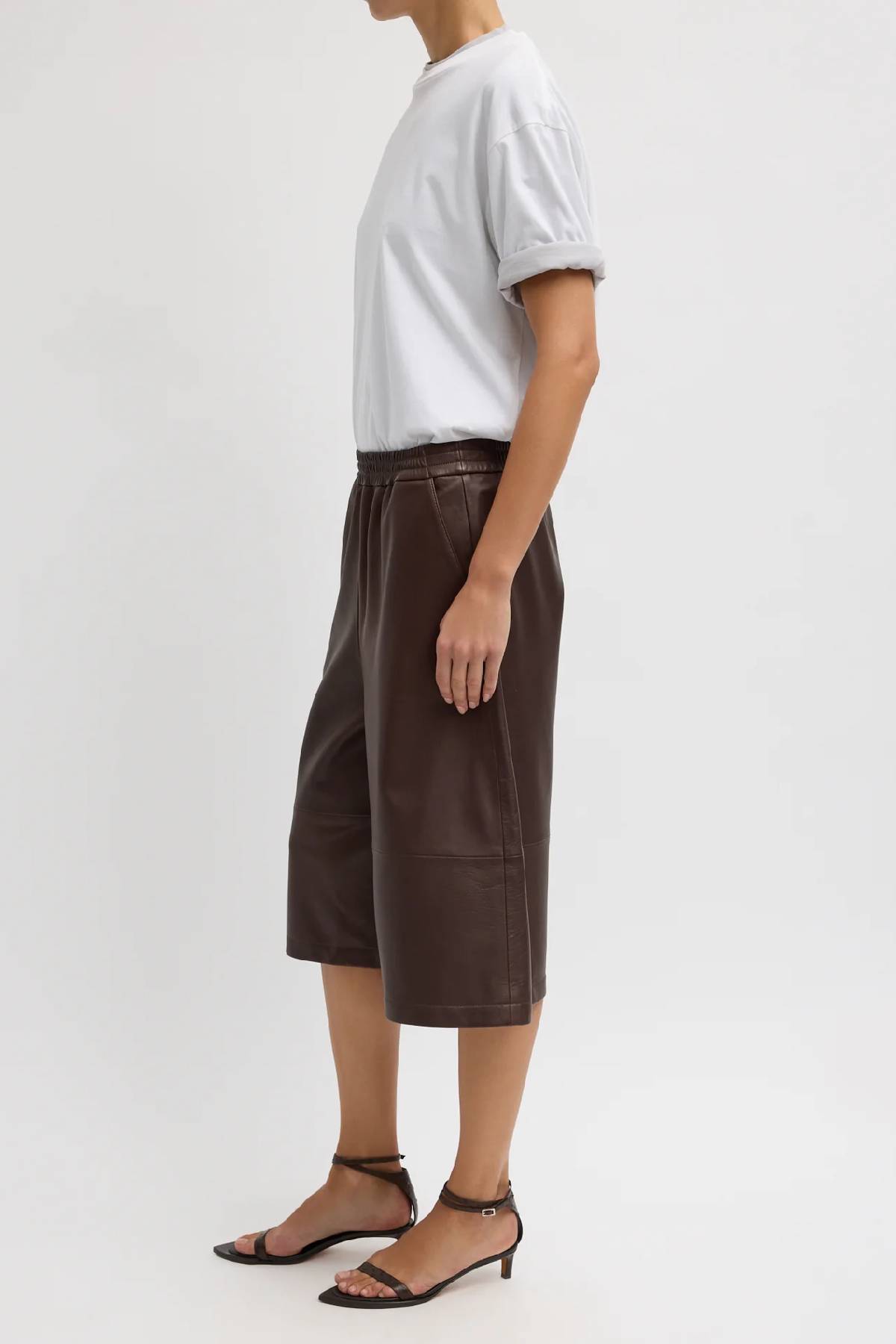 Tibi Leather Relaxed Long Short - Brown