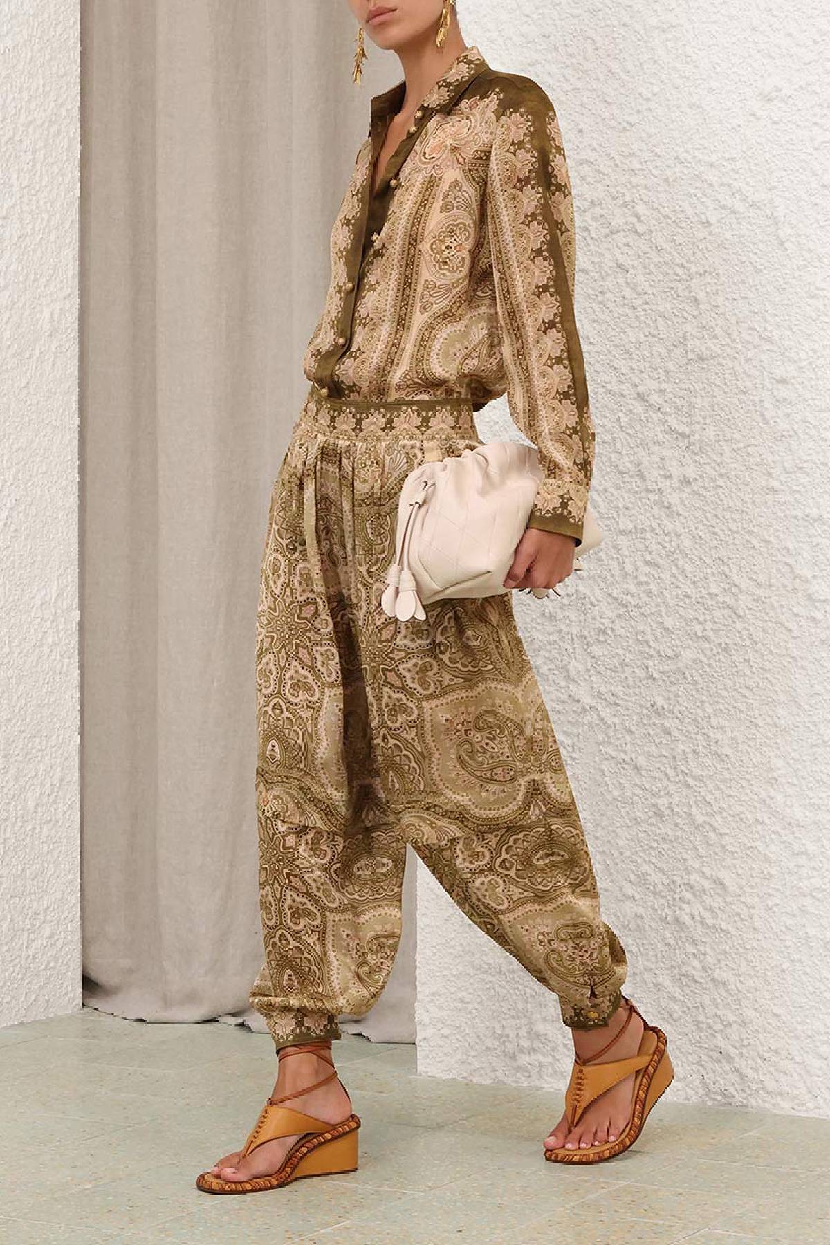 Zimmermann Luna Satin Shirt - Olive Perla Paisley