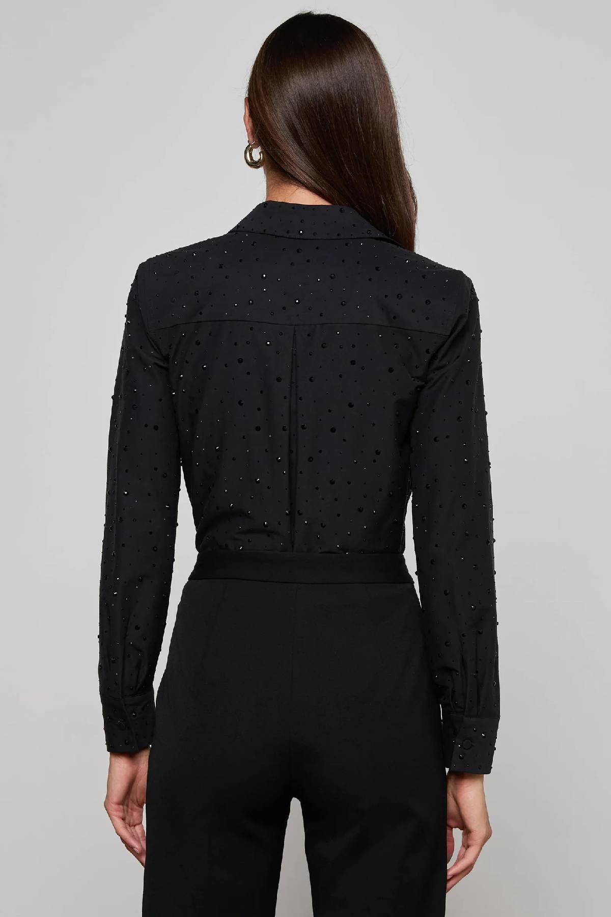 L'AGENCE Ellery Crystal Shirt - Black/ Crystal