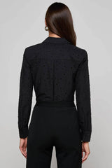 L'AGENCE Ellery Crystal Shirt - Black/ Crystal